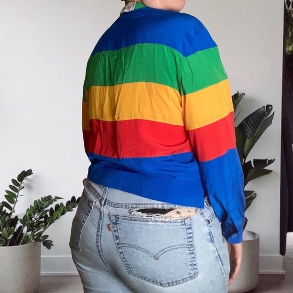 Vintage 90s Rainbow Striped Union Deadstock Unisex Button Up Pride Size 12 - Picture 4 of 14